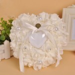White Ring Pillow with Pink Flower for Ceremony
